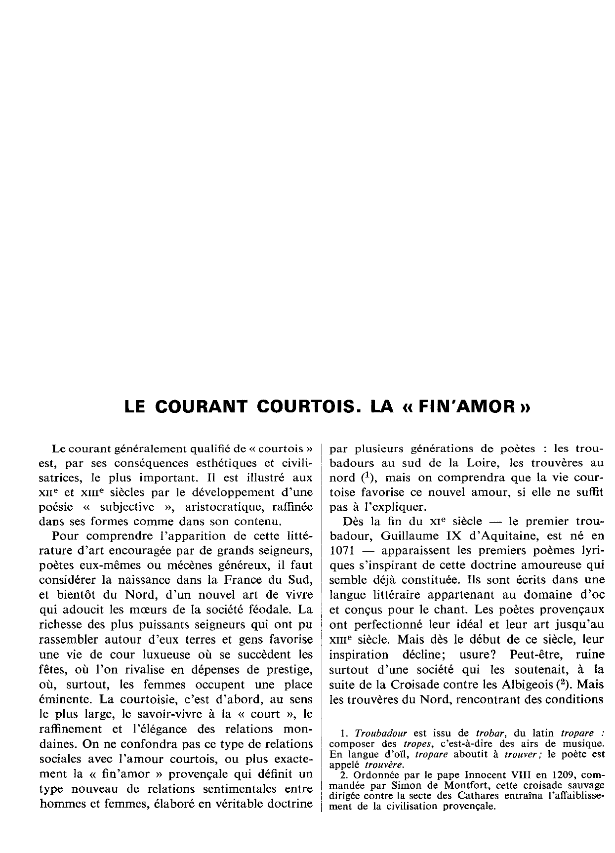 Prévisualisation du document Encyclopédie littéraire: fine amor