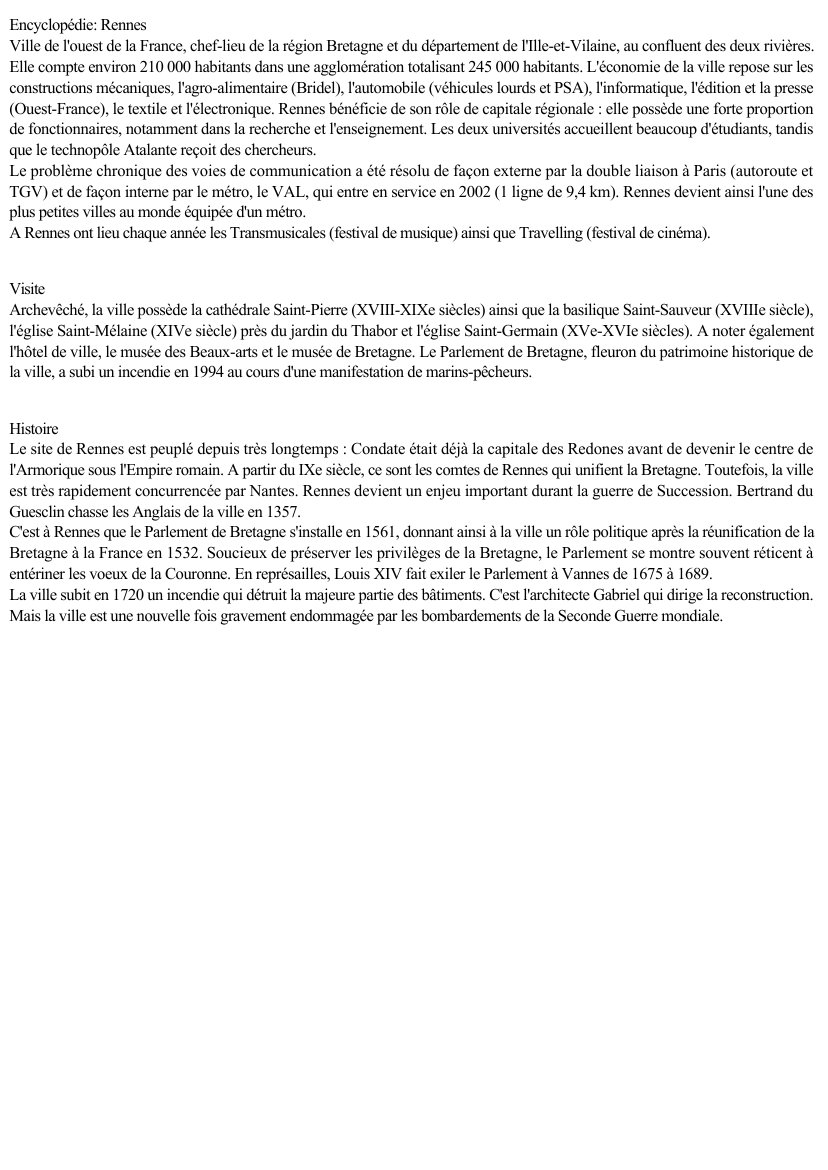 Prévisualisation du document Encyclopédie: Rennes
