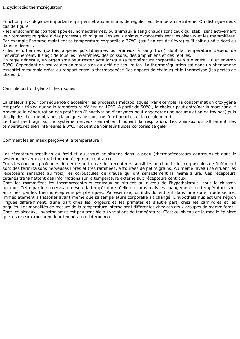 Prévisualisation du document Encyclopédie: thermorégulation
