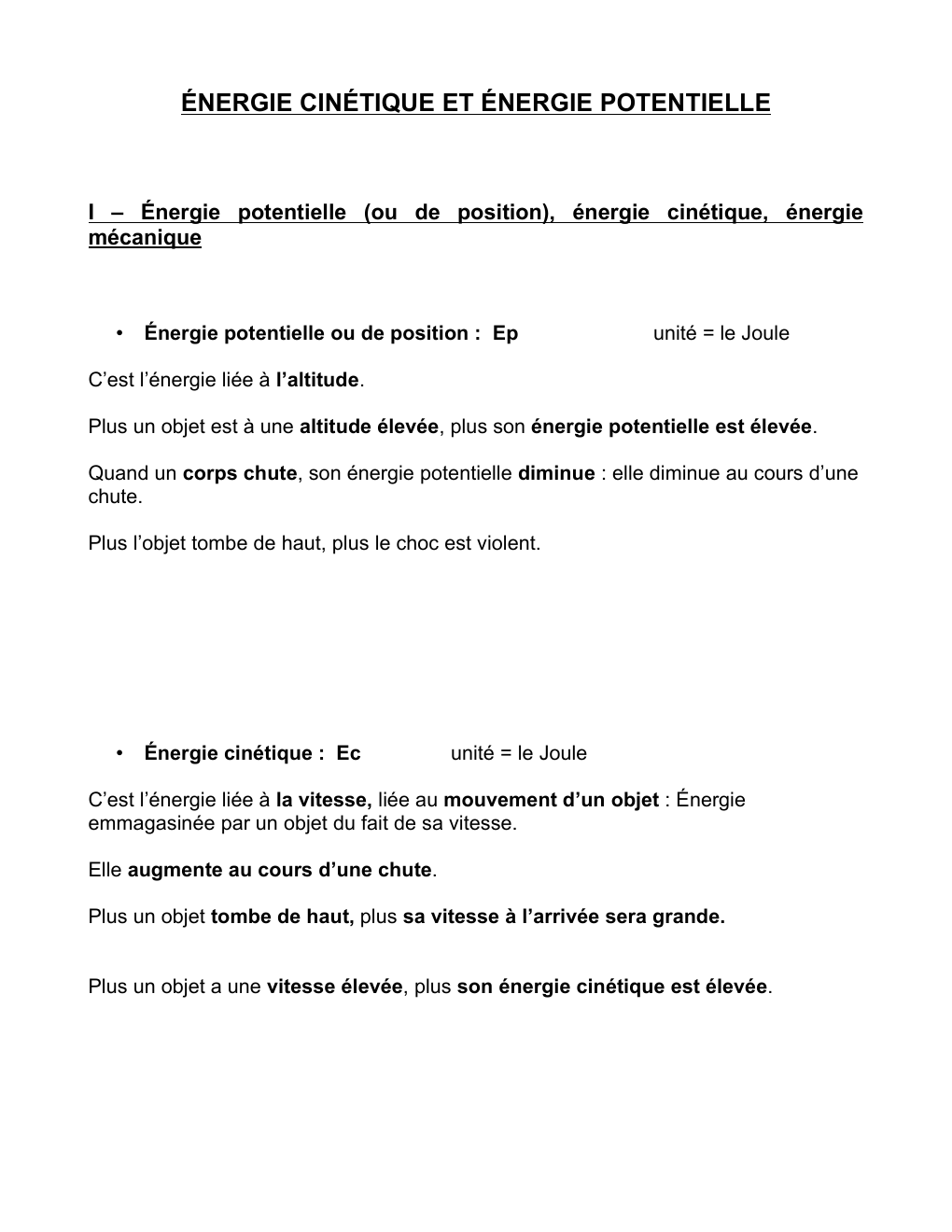 Prévisualisation du document Energie cinétaique et énergie potentielle