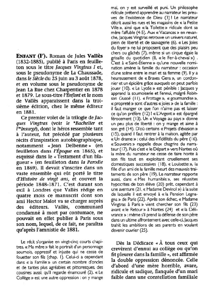Prévisualisation du document ENFANT (L'). Roman de Jules Vallès (résume et analyse complète)