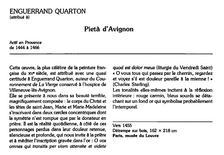 Prévisualisation du document ENGUERRAND QUARTON:(attribué à)Pietà d'Avignon (analyse du tableau).