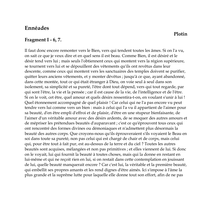 Prévisualisation du document EnnéadesPlotinFragment I - 6, 7.