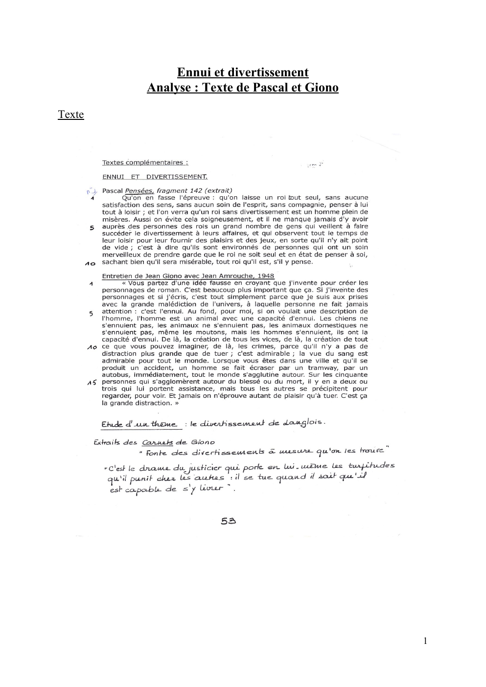 Prévisualisation du document Ennui et divertissement Analyse : Texte de Pascal et Giono