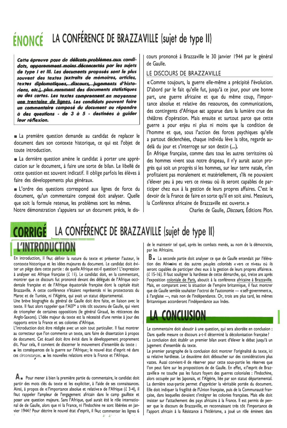 Prévisualisation du document ENONCE LA CONFÉRENCE DE BRAZZAVILLE (sujet de type II)