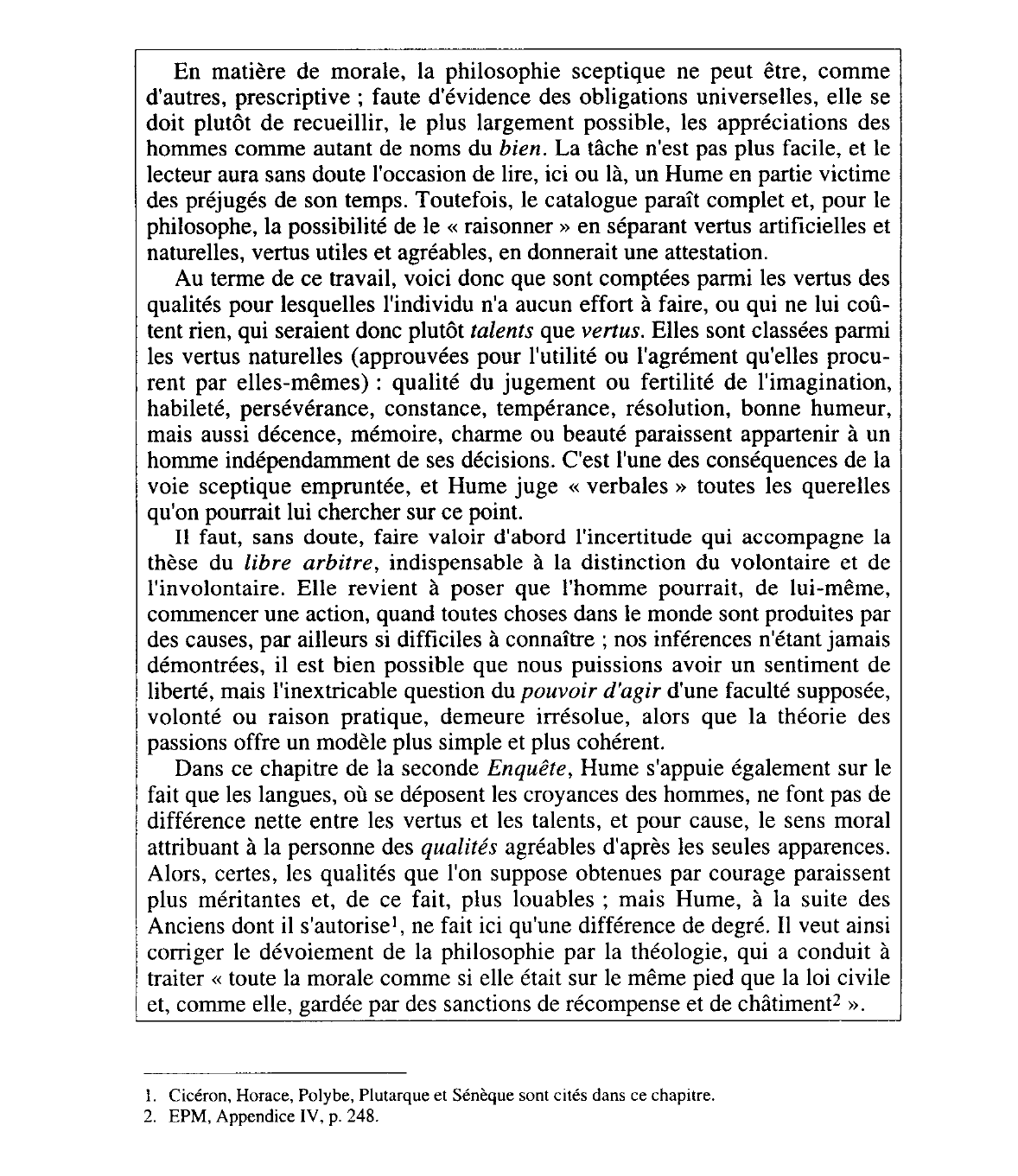 Prévisualisation du document Enquête sur les principes de la morale, Appendice IV, traduction Ph. Baranger — Ph. Saltel, éd. Flammarion, 1991, p. 241-242.