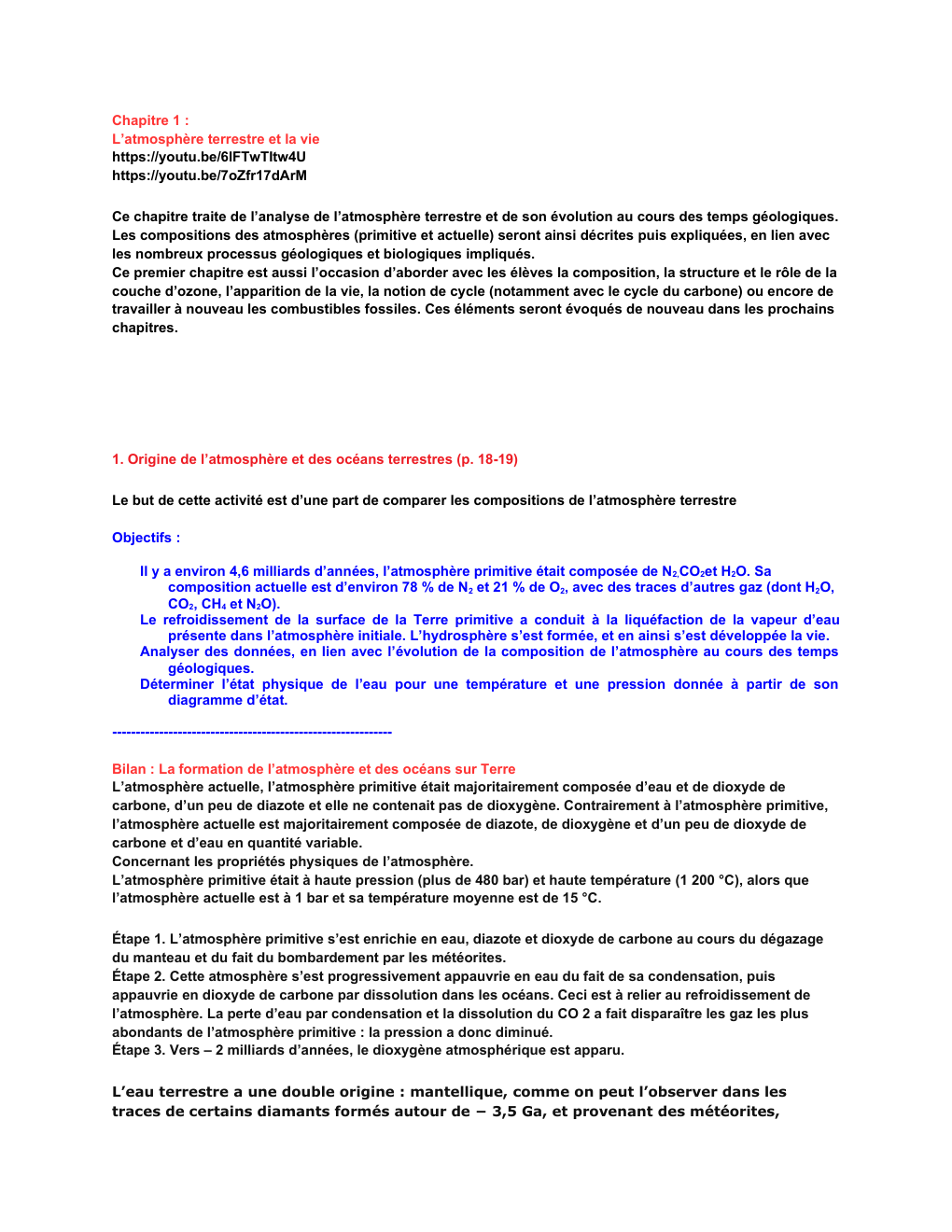 Prévisualisation du document ENS. SC Chapitre 1 : L’atmosphère terrestre et la vie