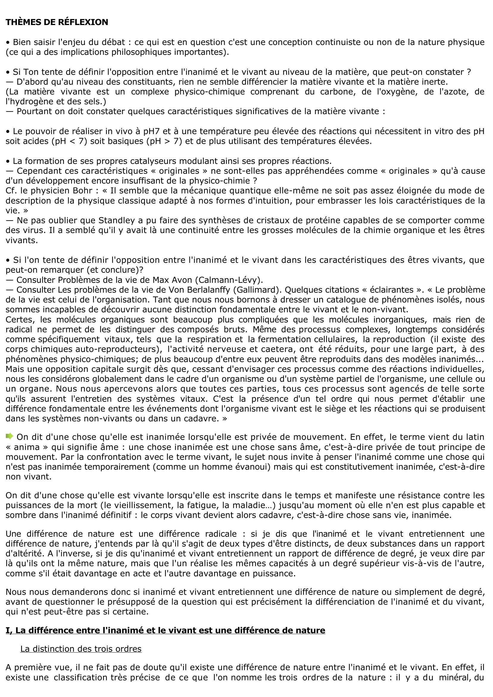 Prévisualisation du document Entre l'inanimé et le vivant, la différence est-elle de nature ou de degré ?