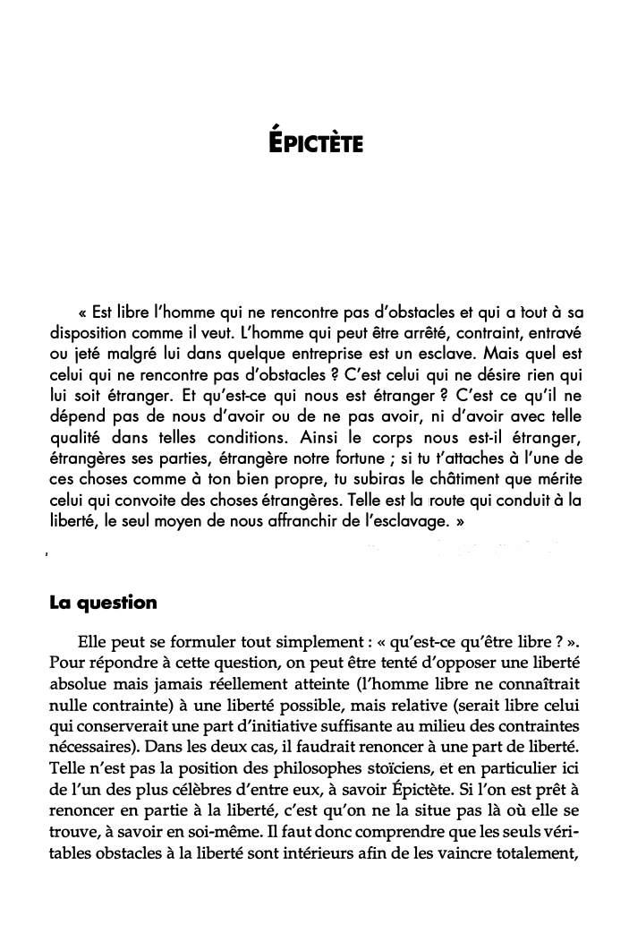 Prévisualisation du document �

�

EPICTETE

« Est libre l'homme qui ne rencontre pas d'obstacles et qui a tout à sa
disposition comme...