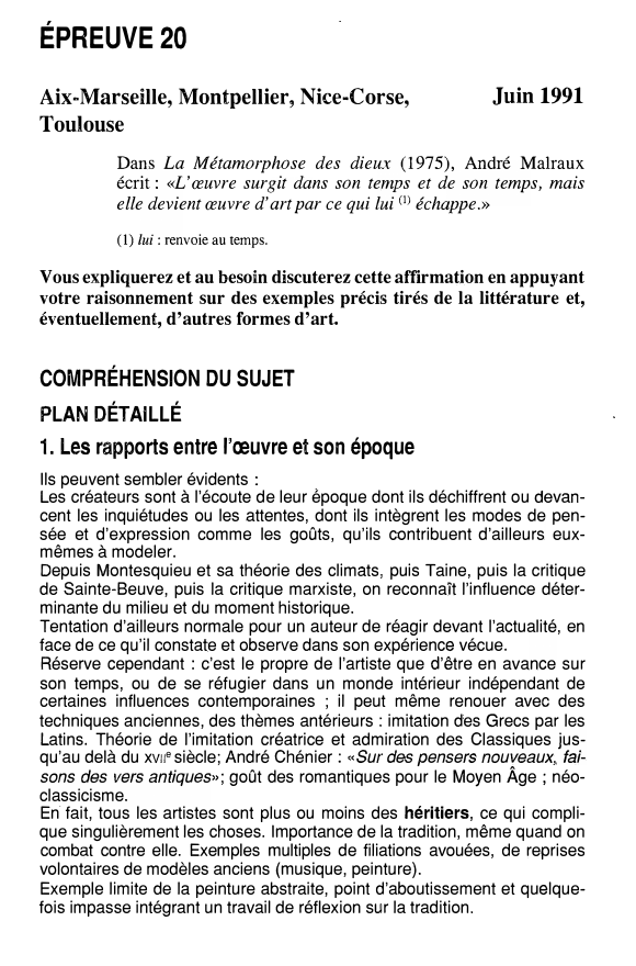 Prévisualisation du document ÉPREUVE 20
Aix-Marseille, Montpellier, Nice-Corse,
Toulouse

Juin 1991...