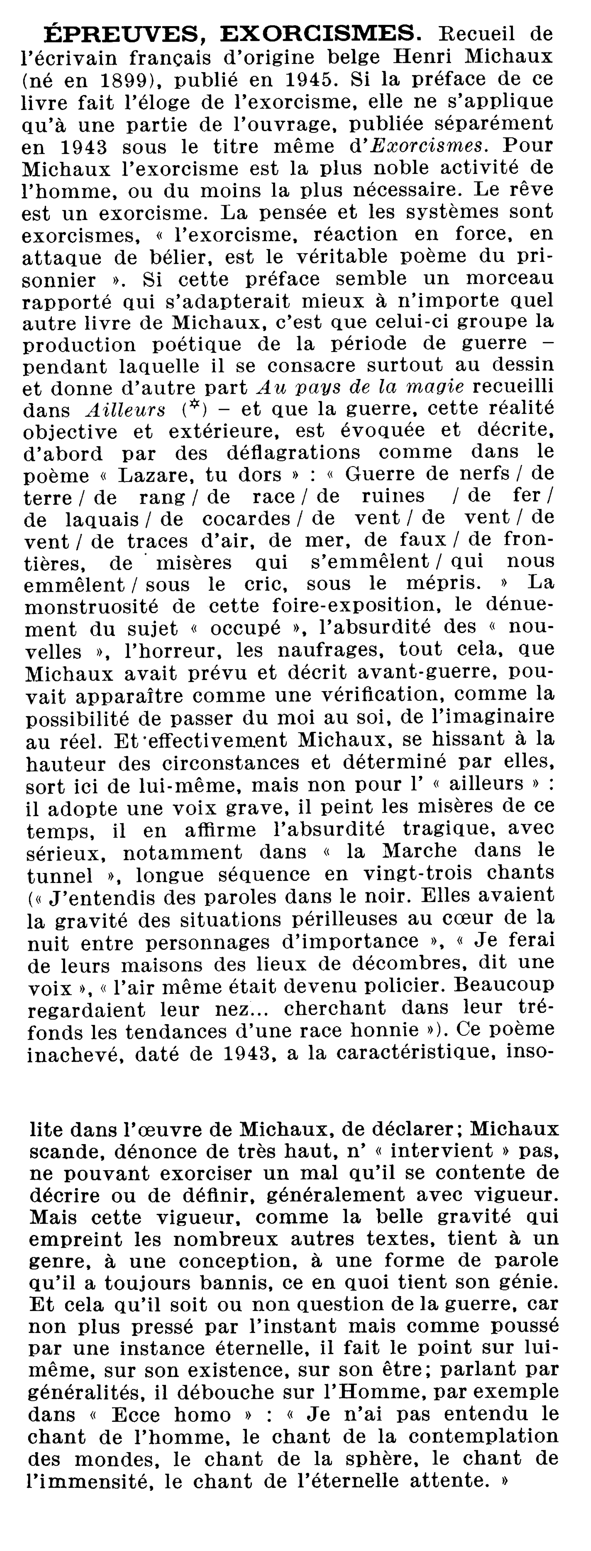 Prévisualisation du document ÉPREUVES, EXORCISMES, (résumé) Henri Michaux