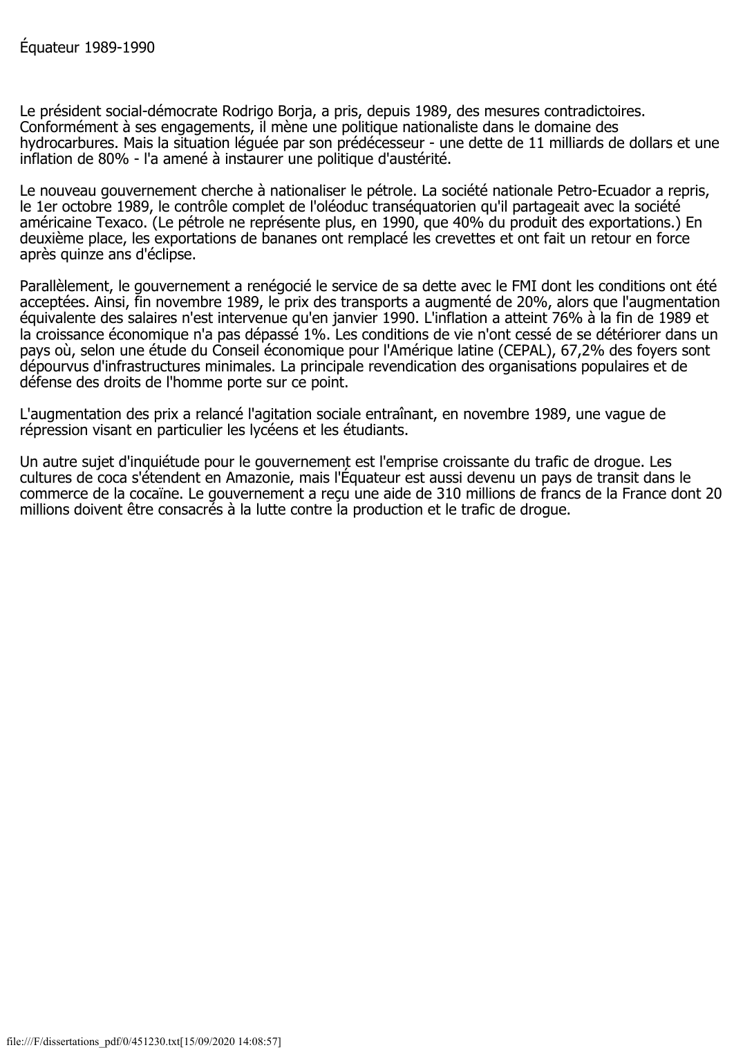 Prévisualisation du document Équateur (1989-1990)