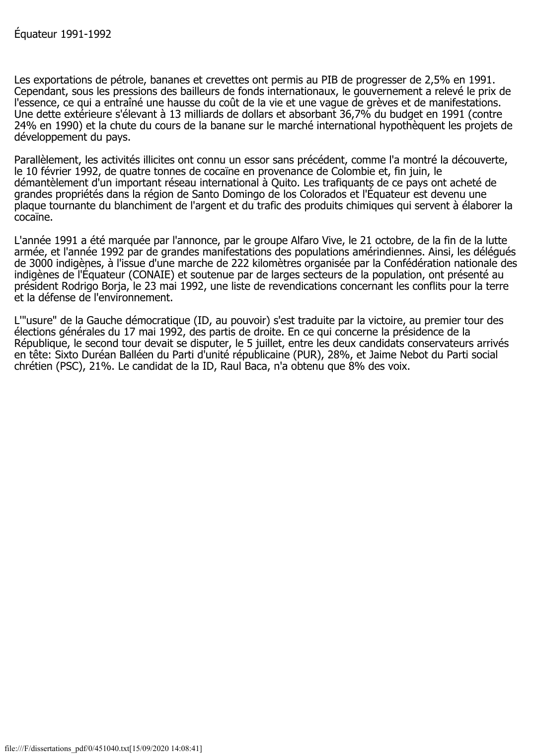 Prévisualisation du document Équateur (1991-1992)