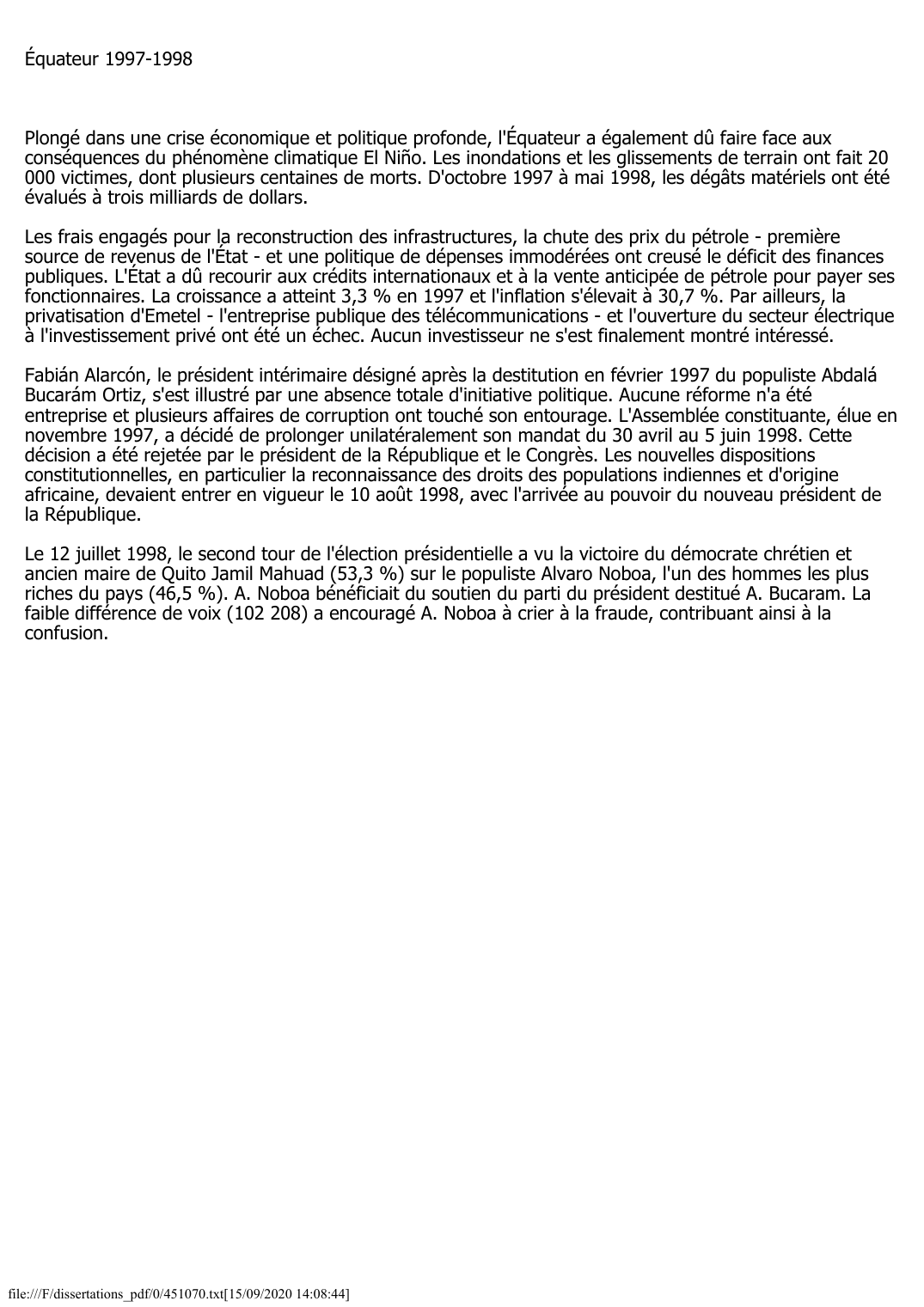 Prévisualisation du document Équateur 1997-1998