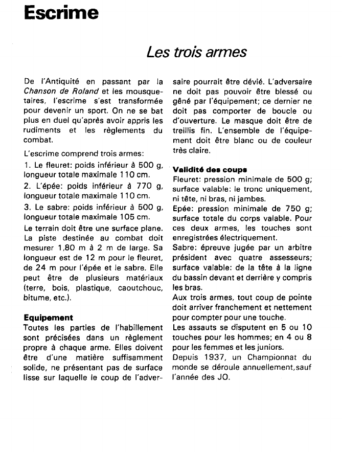 Prévisualisation du document Escrime:Les trois armes (sport).