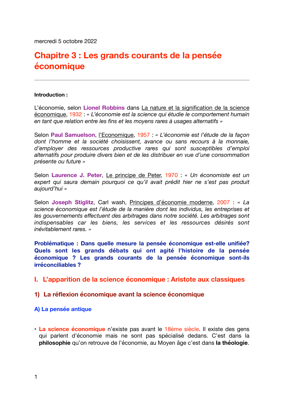 Prévisualisation du document Esh cours: Chapitre 3 : Les grands courants de la pensée économique