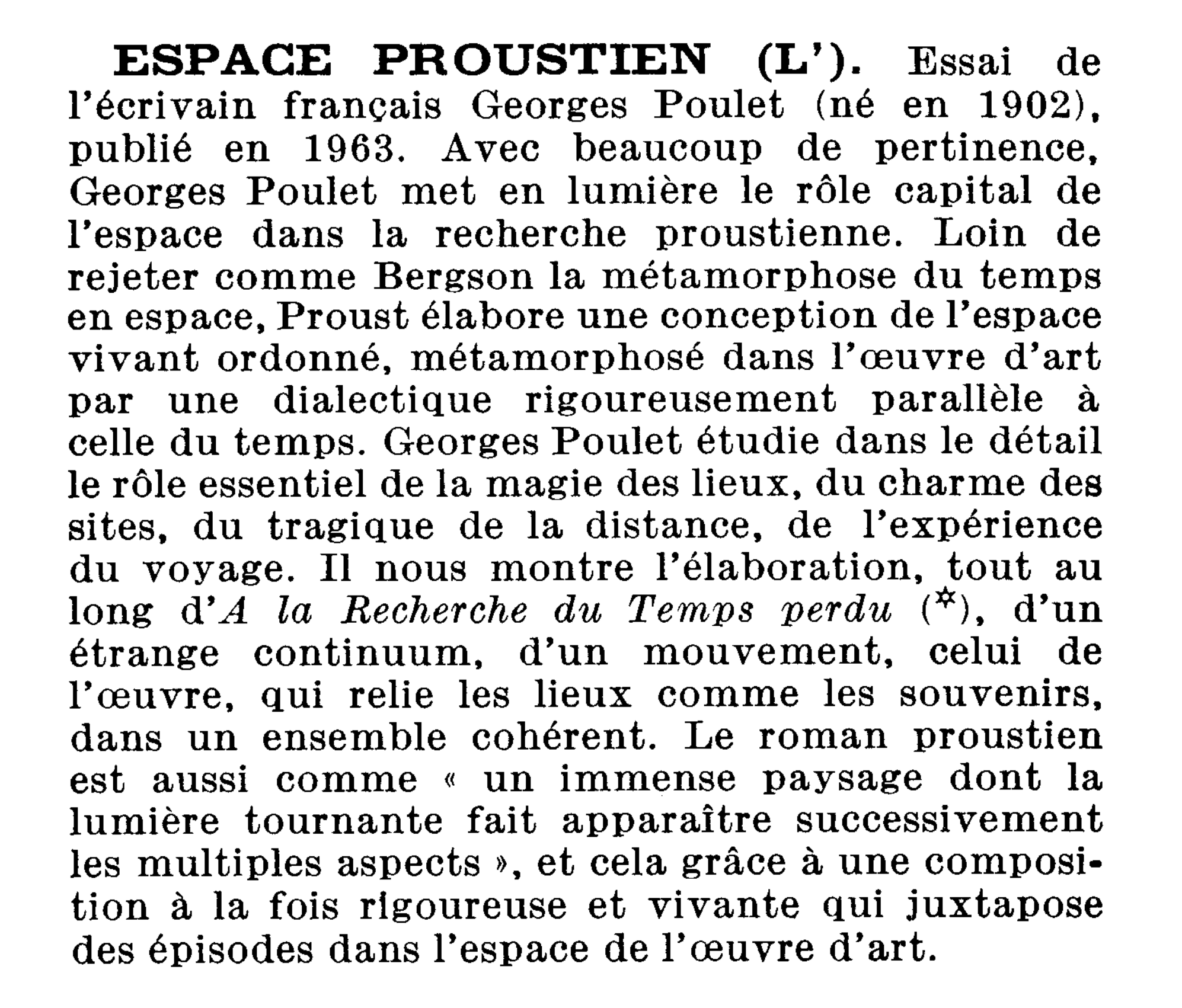 Prévisualisation du document ESPACE PROUSTIEN (L’).  Georges Poulet (résumé)