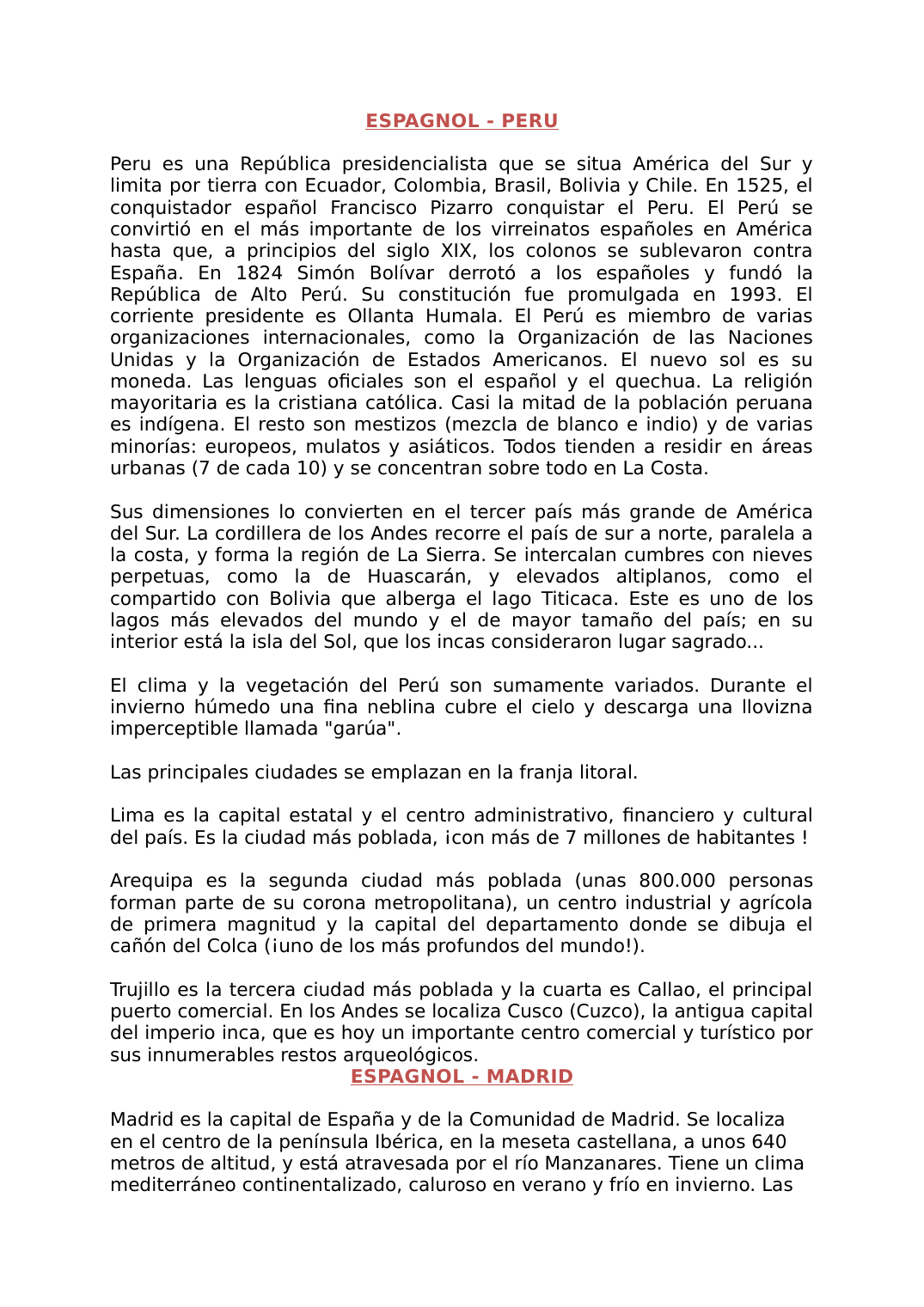 Prévisualisation du document ESPAGNOL - PERU