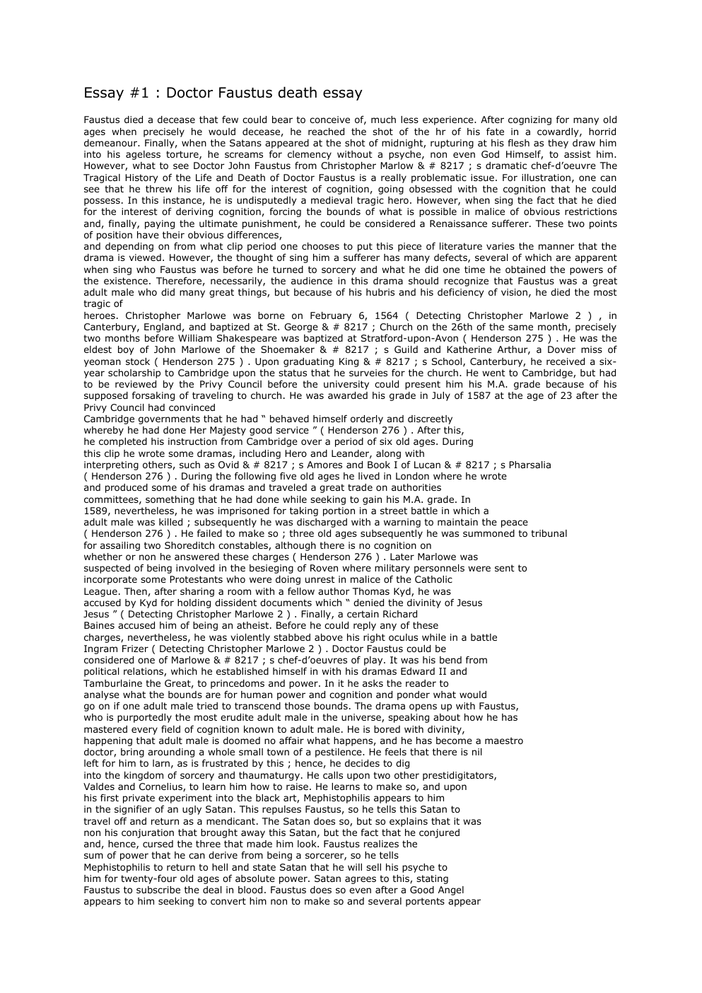 Prévisualisation du document Essay #1 : Doctor Faustus death essay