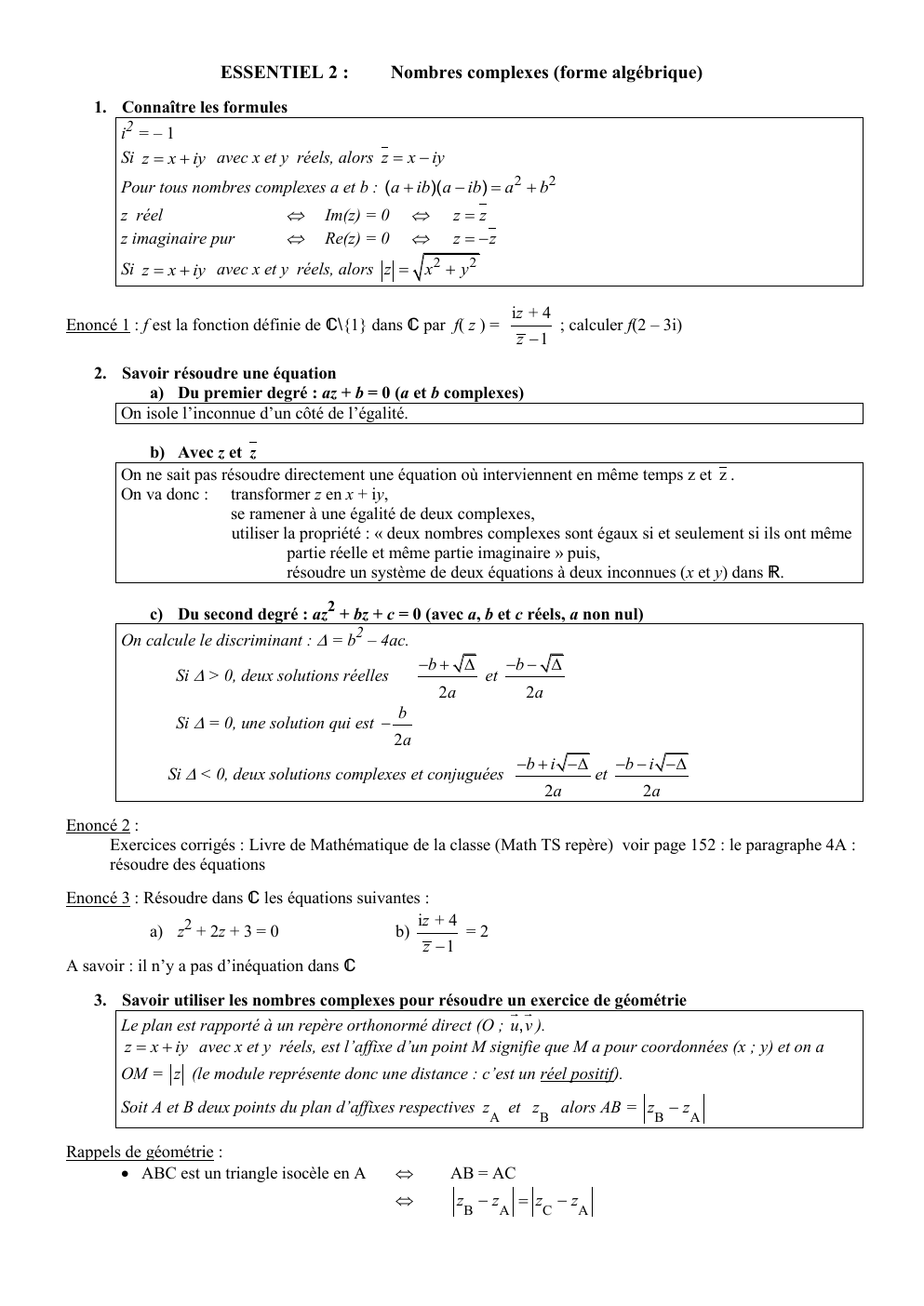 Prévisualisation du document ESSENTIEL 2 :  Nombres complexes (forme algébrique)