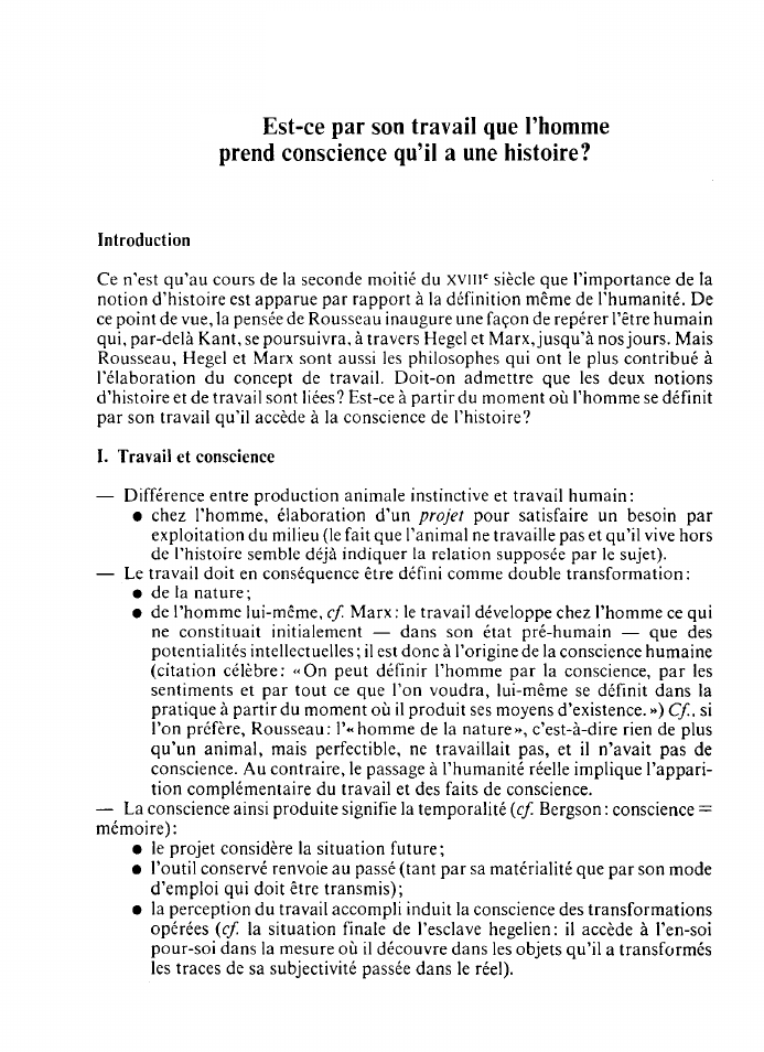 Prévisualisation du document Est-ce par son travail que l'hommeprend conscience qu'il a une histoire?