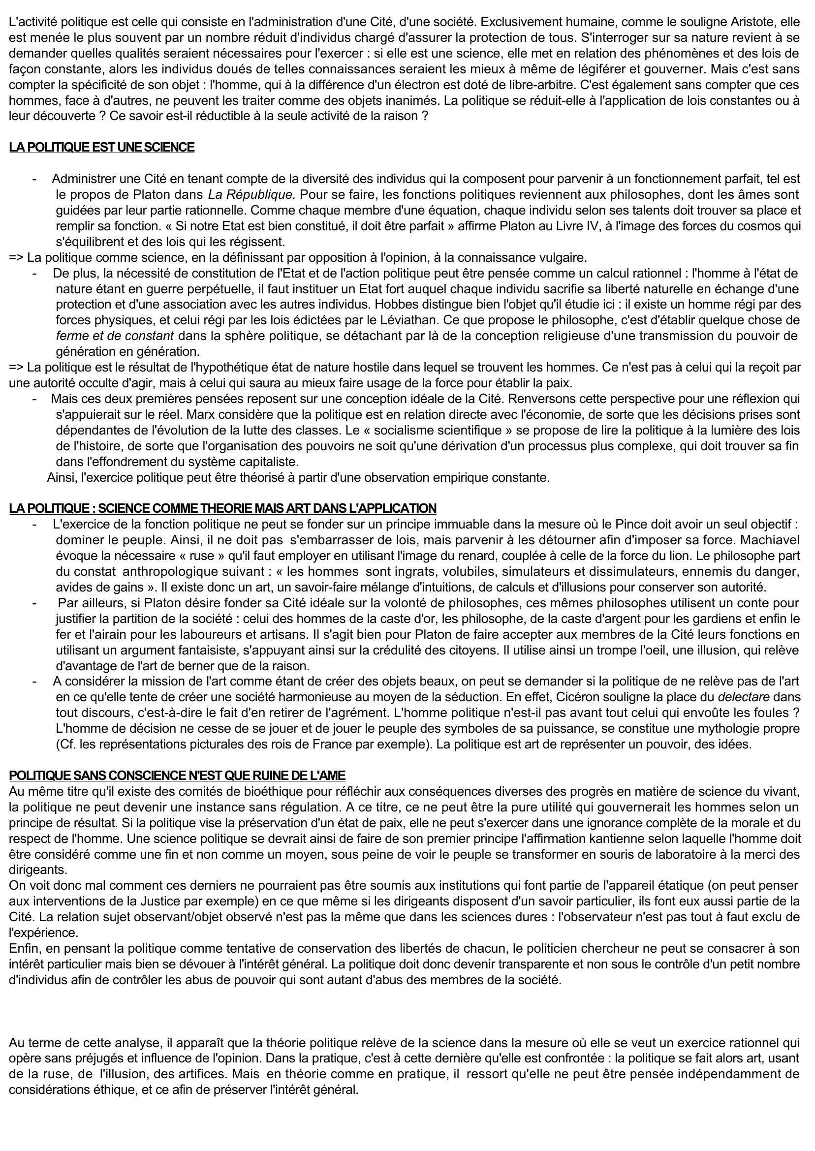 Prévisualisation du document Est-il justifié de parler de science politique ?