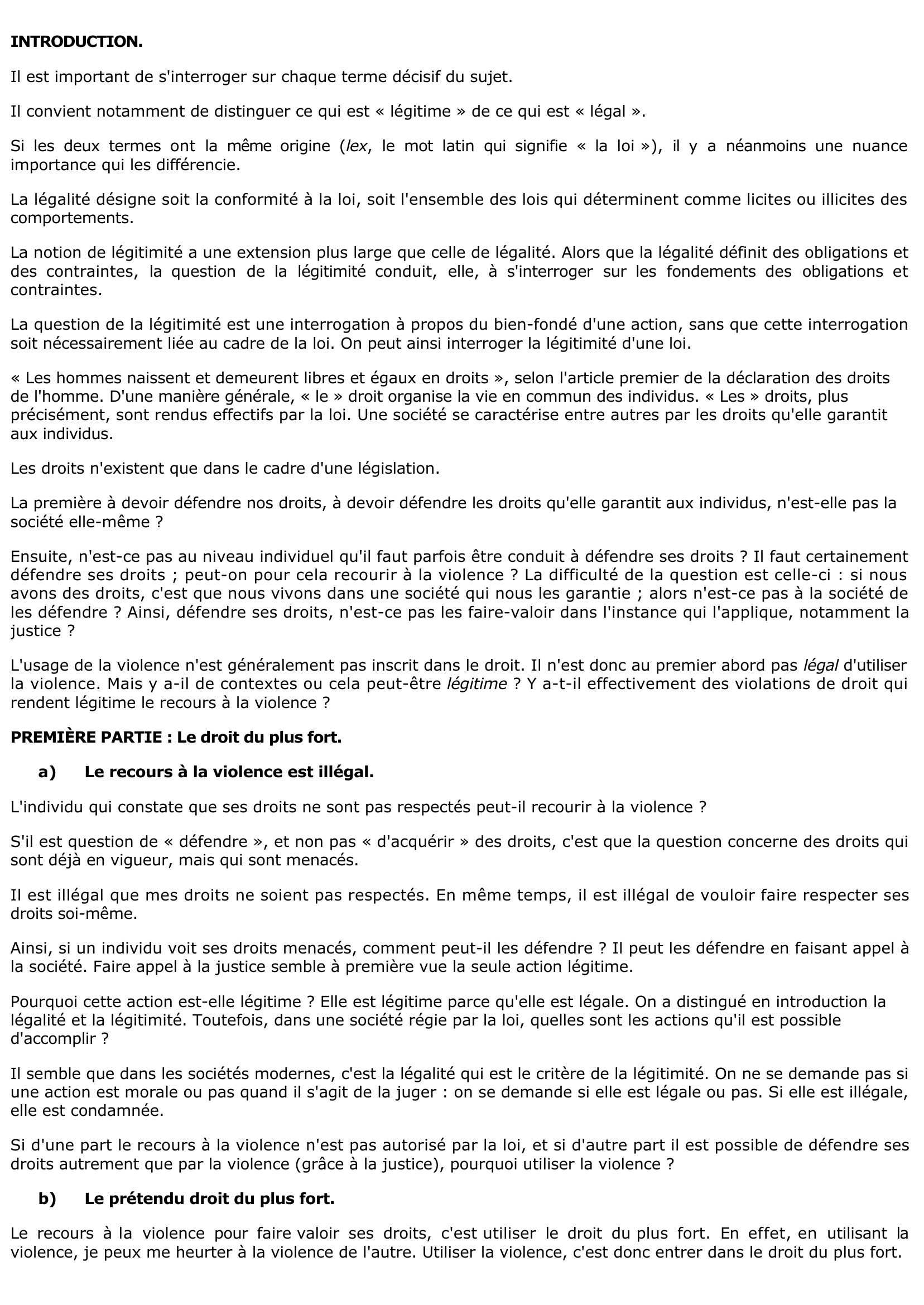 Prévisualisation du document Est-il légitime de recourir a la violence pour défendre ses droits	?