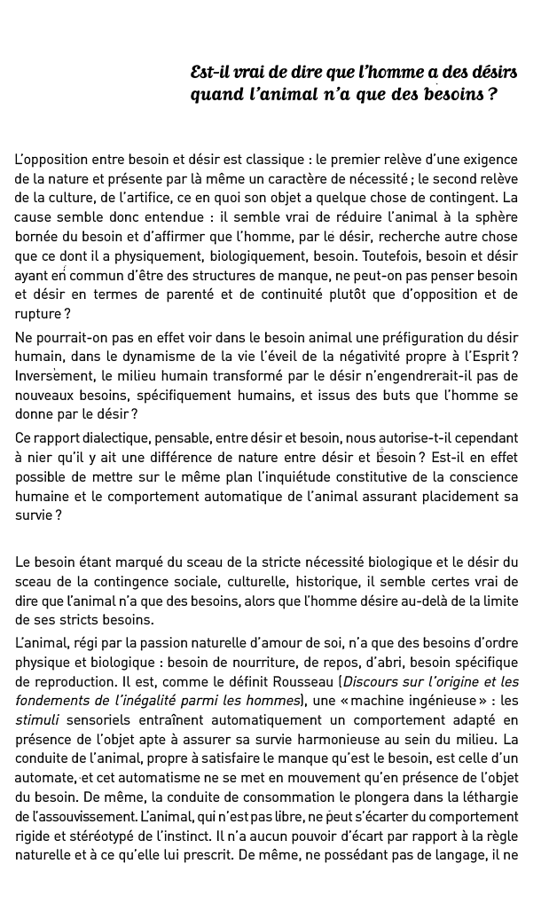 Prévisualisation du document e&t-iL vrai de dire que rhomme � de& dé6ira
quand L'animal n'a que de& beaoim?
L:opposition entre besoin et désir...