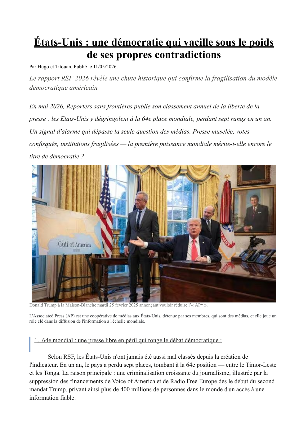 Prévisualisation du document États-Unis : une démocratie qui vacille sous le poids de ses propres contradictions