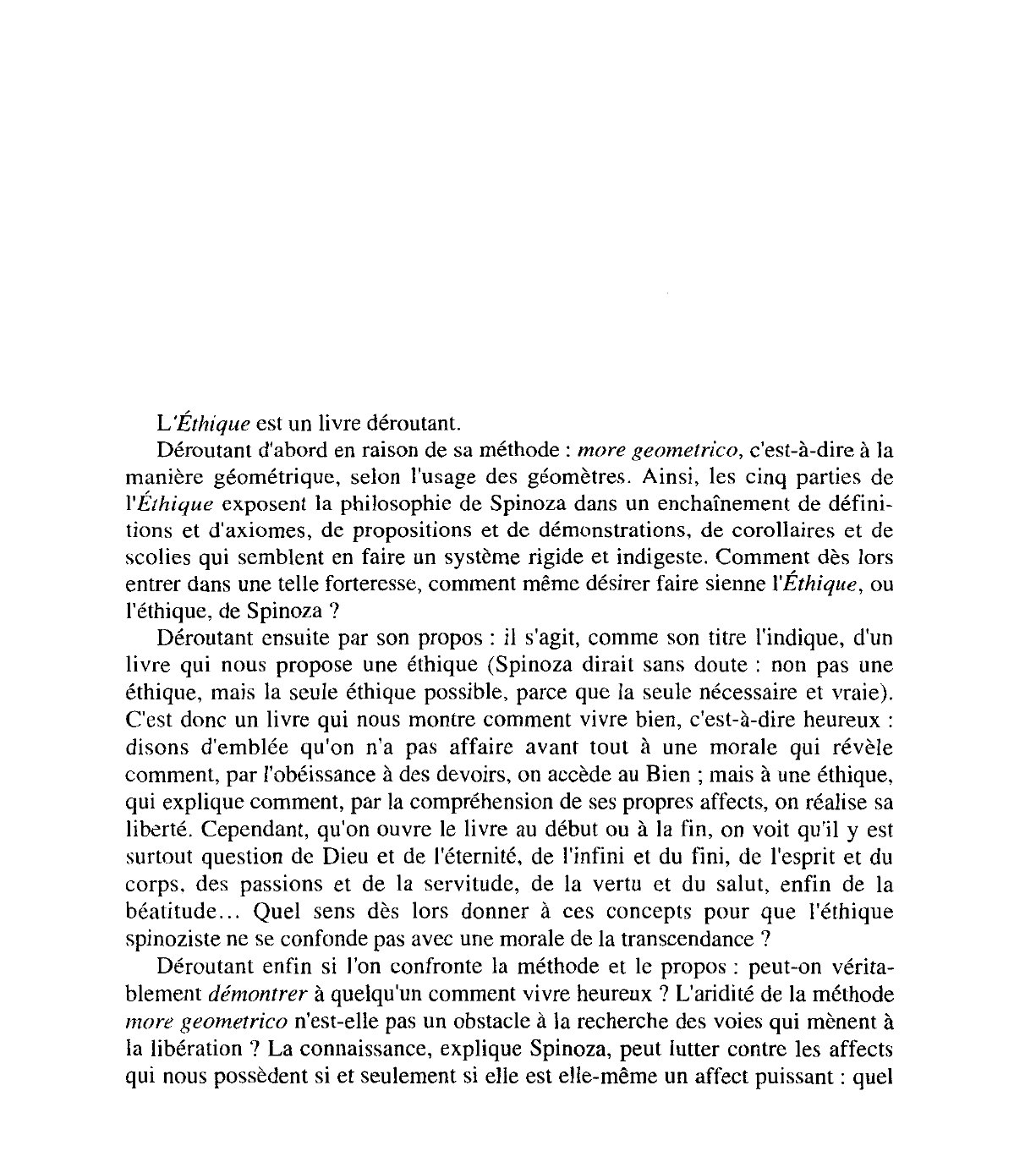 Prévisualisation du document Ethique de Spinoza (résumé et fiche de lecture)