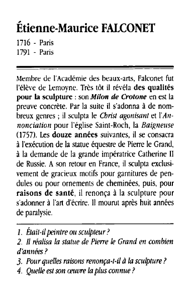 Prévisualisation du document Étienne-Maurice FALCONET1716 - Paris1791 - ParisMembre de l'Académie des beaux-arts, Falconet futl'élève de Lemoyne.