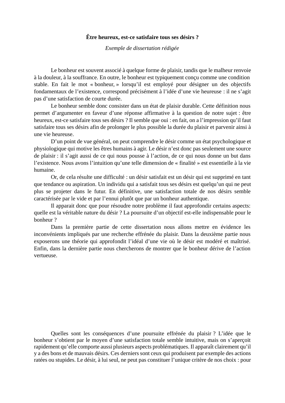 Prévisualisation du document Être heureux, est-ce satisfaire tous ses désirs ? Exemple de dissertation rédigée