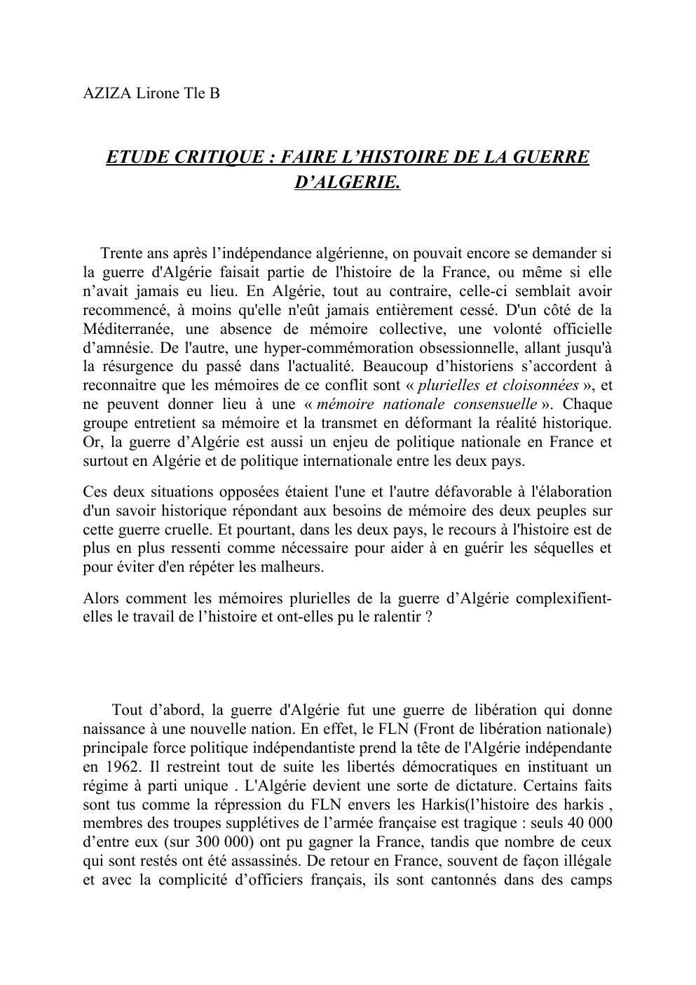 Prévisualisation du document ETUDE CRITIQUE : FAIRE L’HISTOIRE DE LA GUERRE D’ALGERIE.