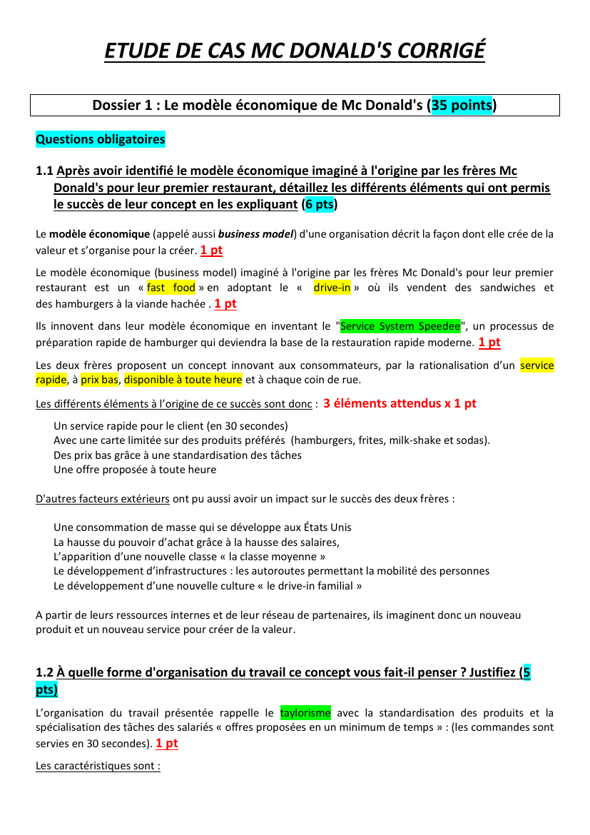 Prévisualisation du document ETUDE DE CAS MC DONALD'S CORRIGÉ