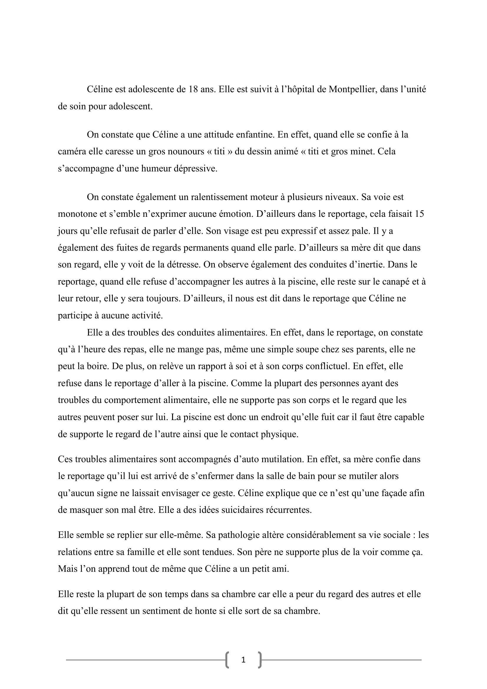 Prévisualisation du document ETUDE DE CAS :  PSYCHOPATHOLOGIE DE L'ADOLESCENCE