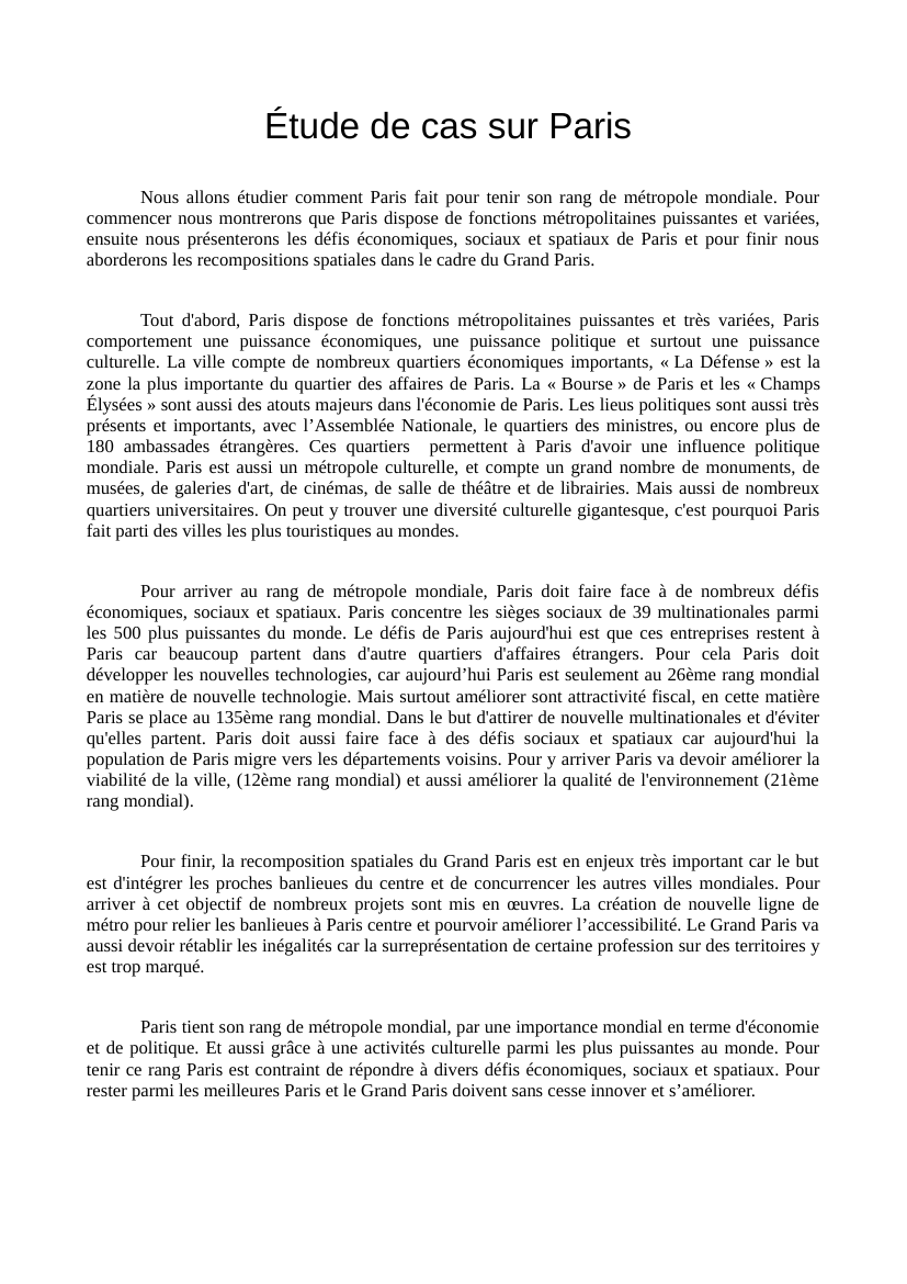 Prévisualisation du document Etude de cas sur Paris