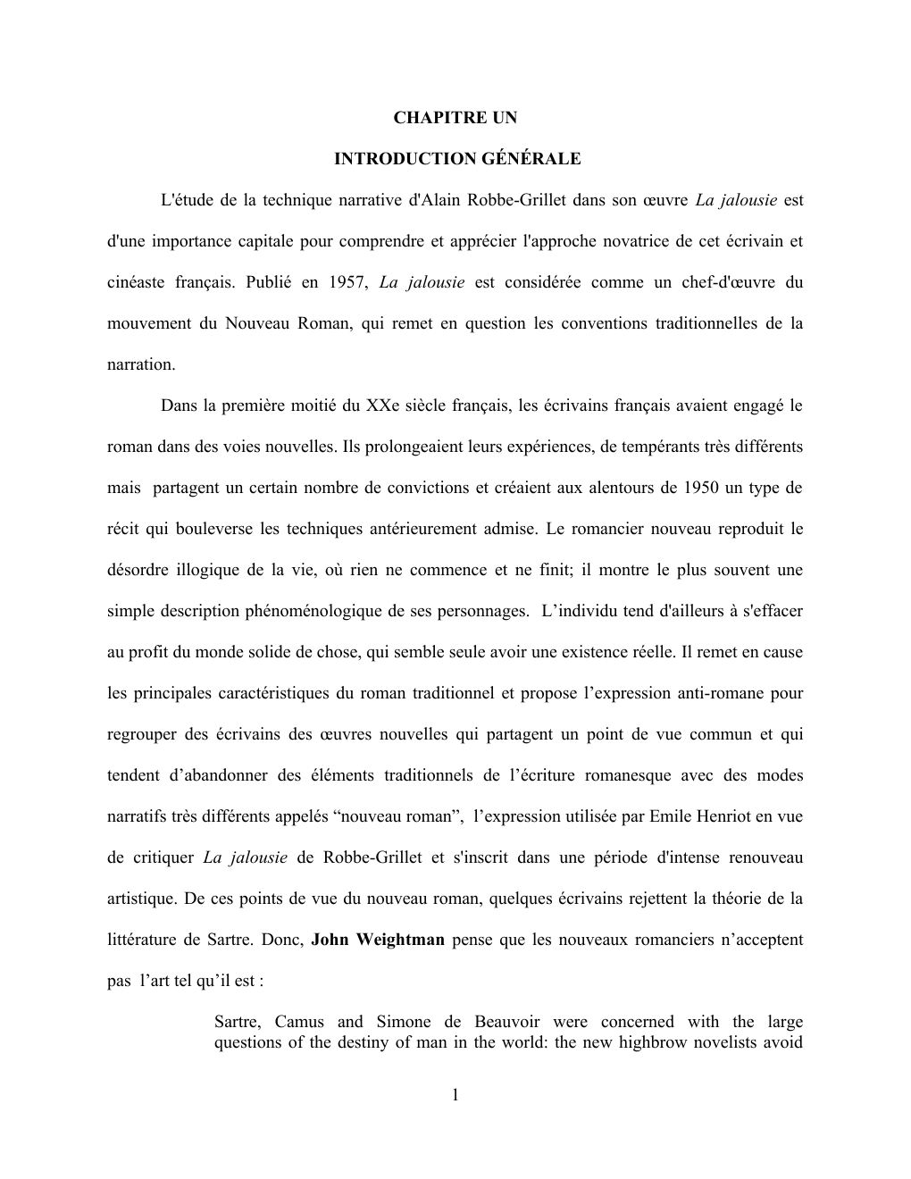 Prévisualisation du document étude de la technique narrative d'Alain Robbe-Grillet dans son œuvre La jalousie