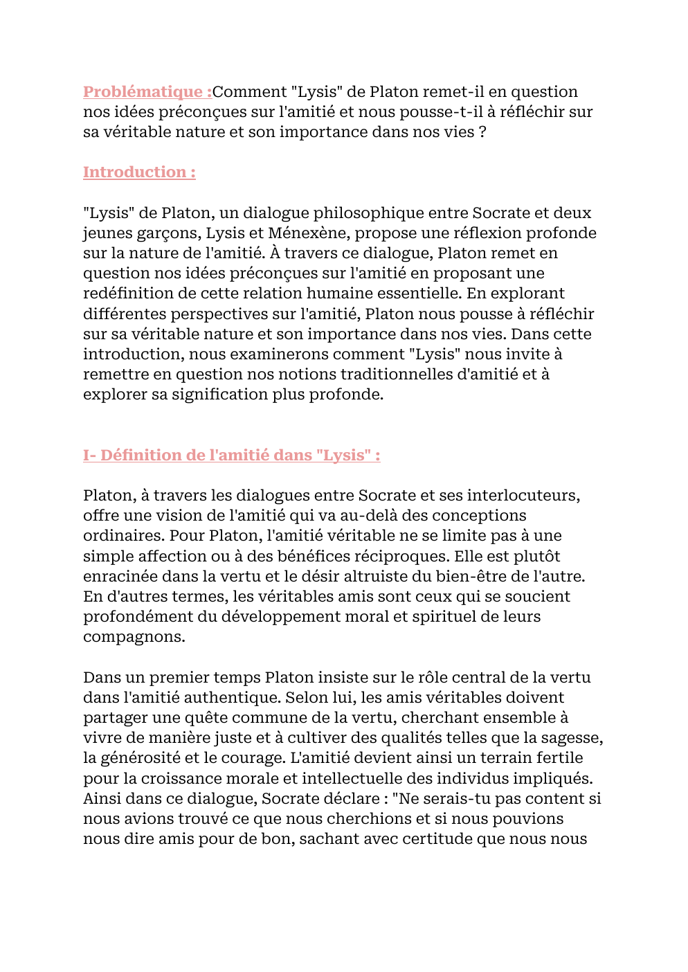 Prévisualisation du document Etude de test sur Lysis de Platon