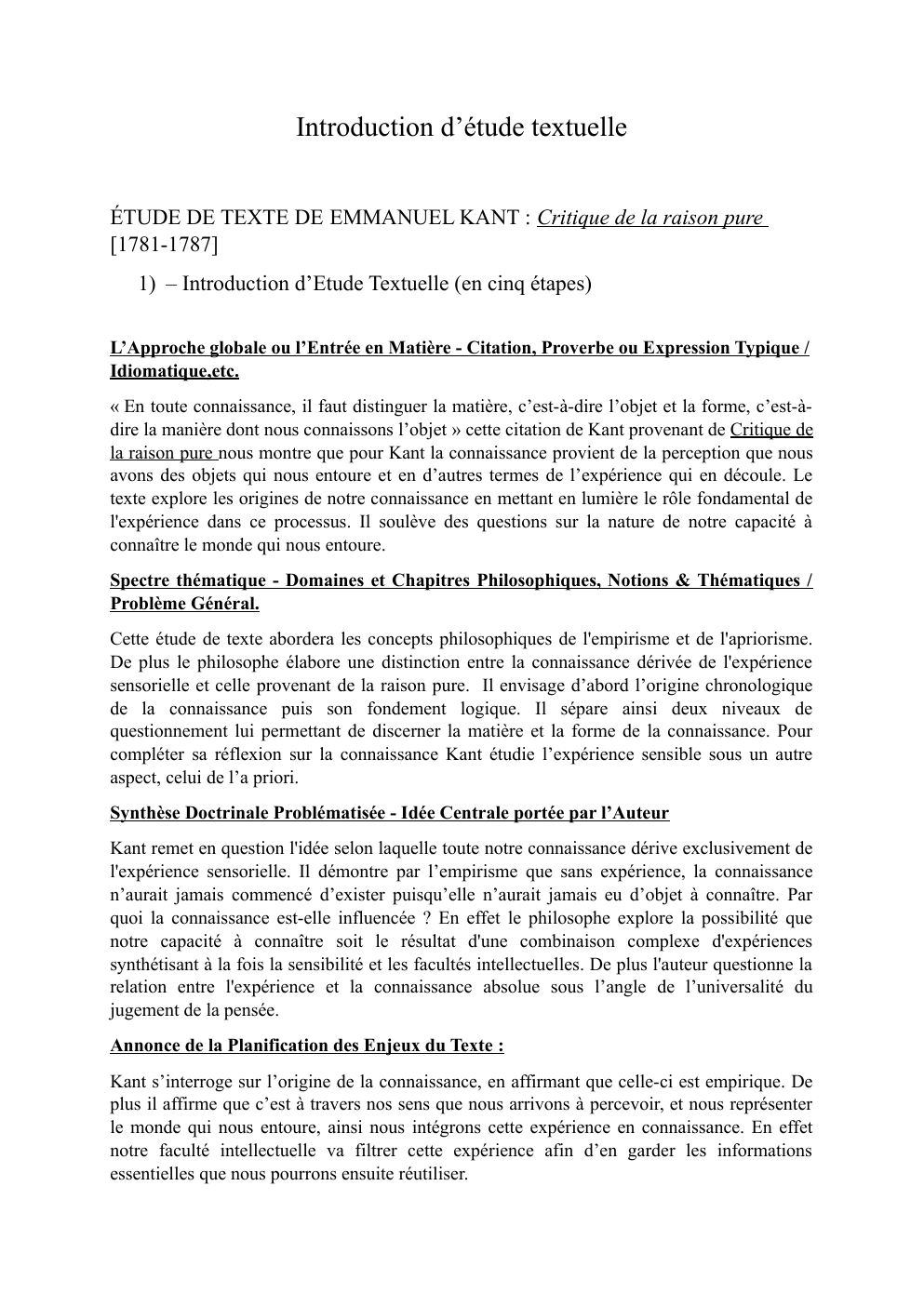 Prévisualisation du document ÉTUDE DE TEXTE DE EMMANUEL KANT : Critique de la raison pure [1781-1787]