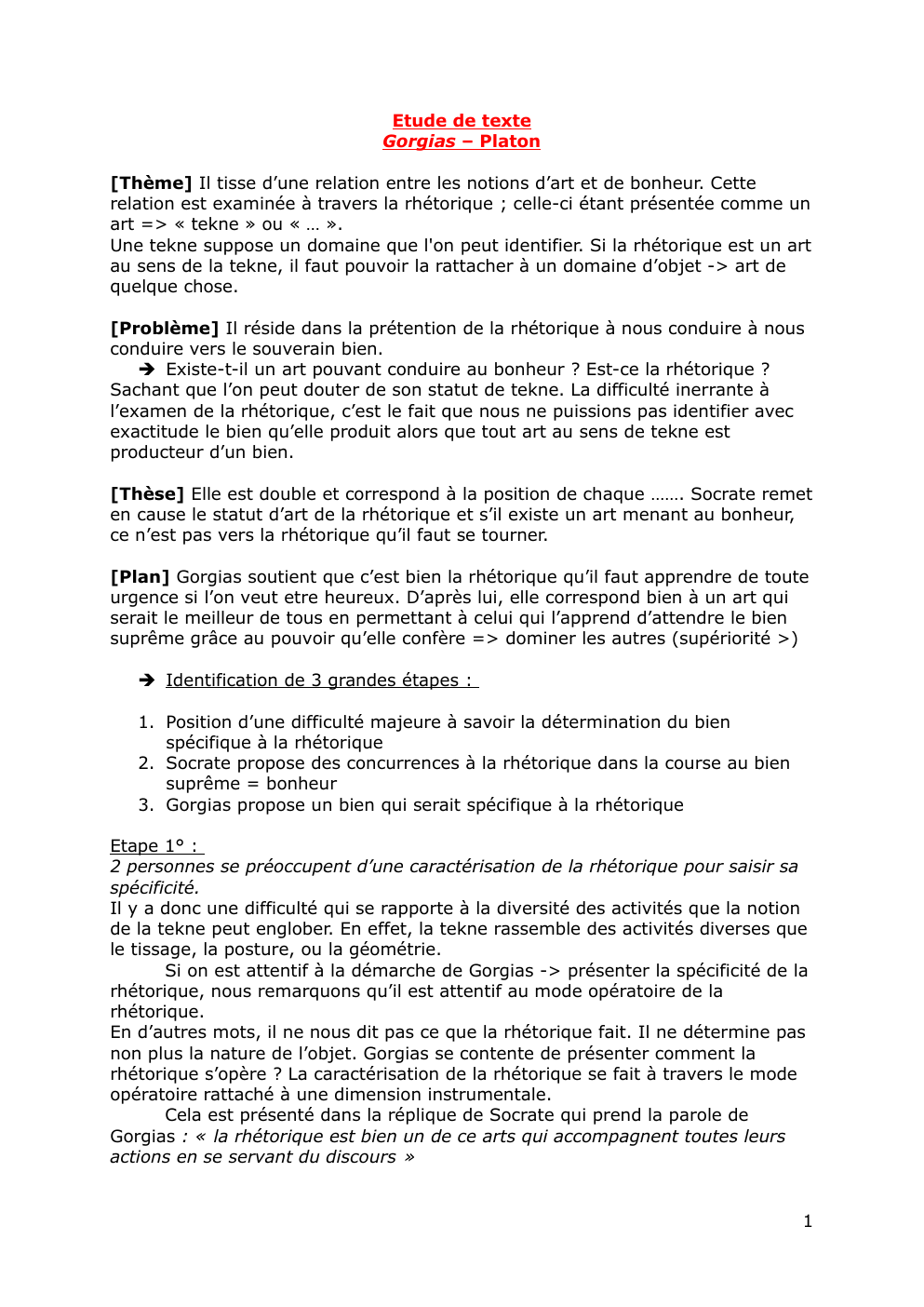 Prévisualisation du document Etude de texte Gorgias par Platon