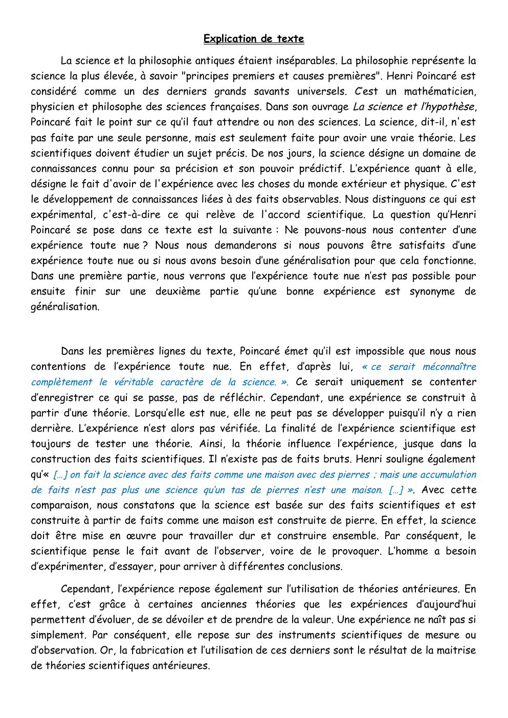 Prévisualisation du document Etude de texte Henri Poincaré