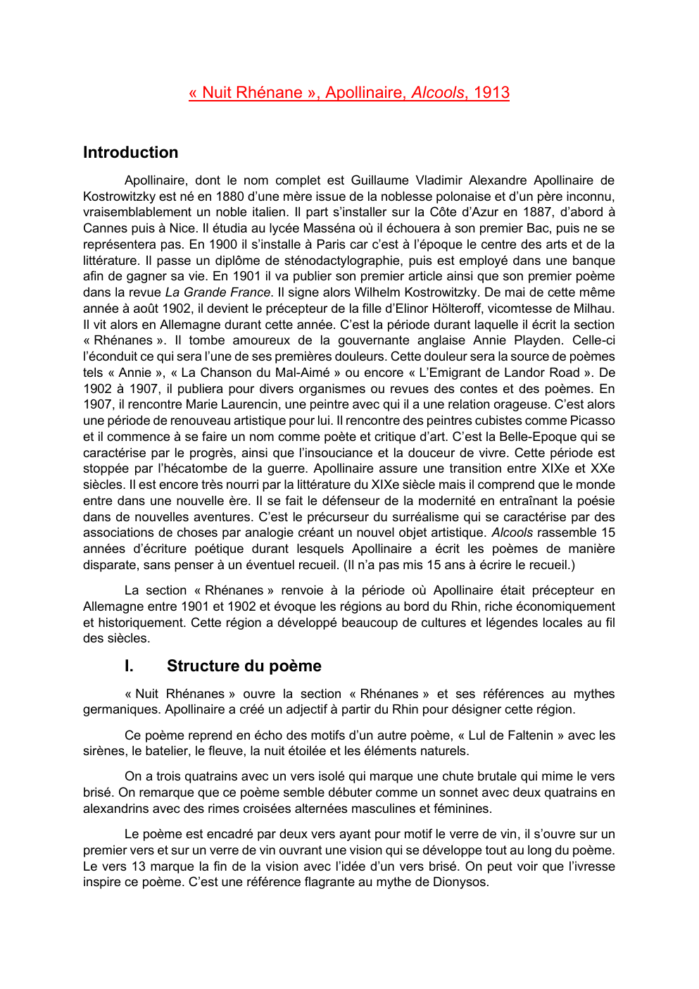 Prévisualisation du document Etude de Texte Nuit Rhénane Apollinaire