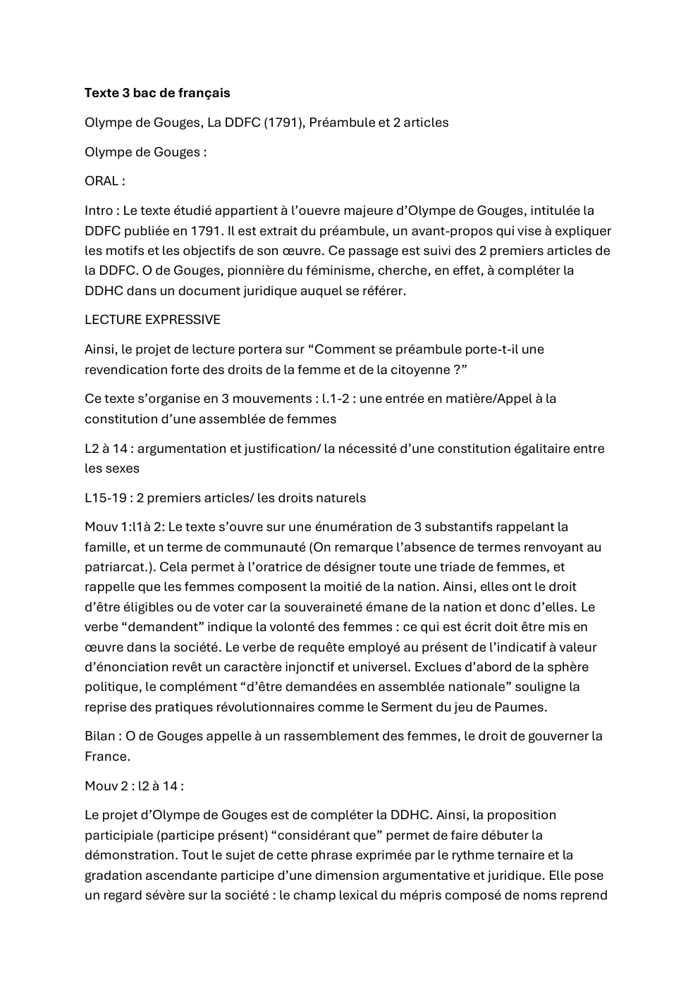 Prévisualisation du document Etude du Préambule de la DDFC d'Olympe de Gouges