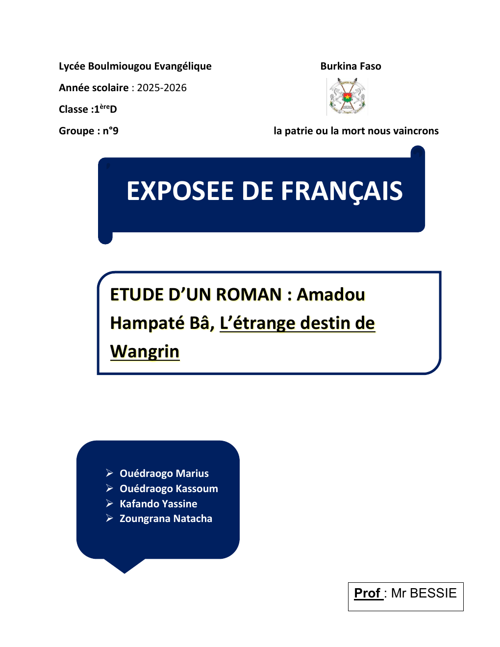 Prévisualisation du document ETUDE D’UN ROMAN : Amadou Hampaté Bâ, L’étrange destin de Wangrin