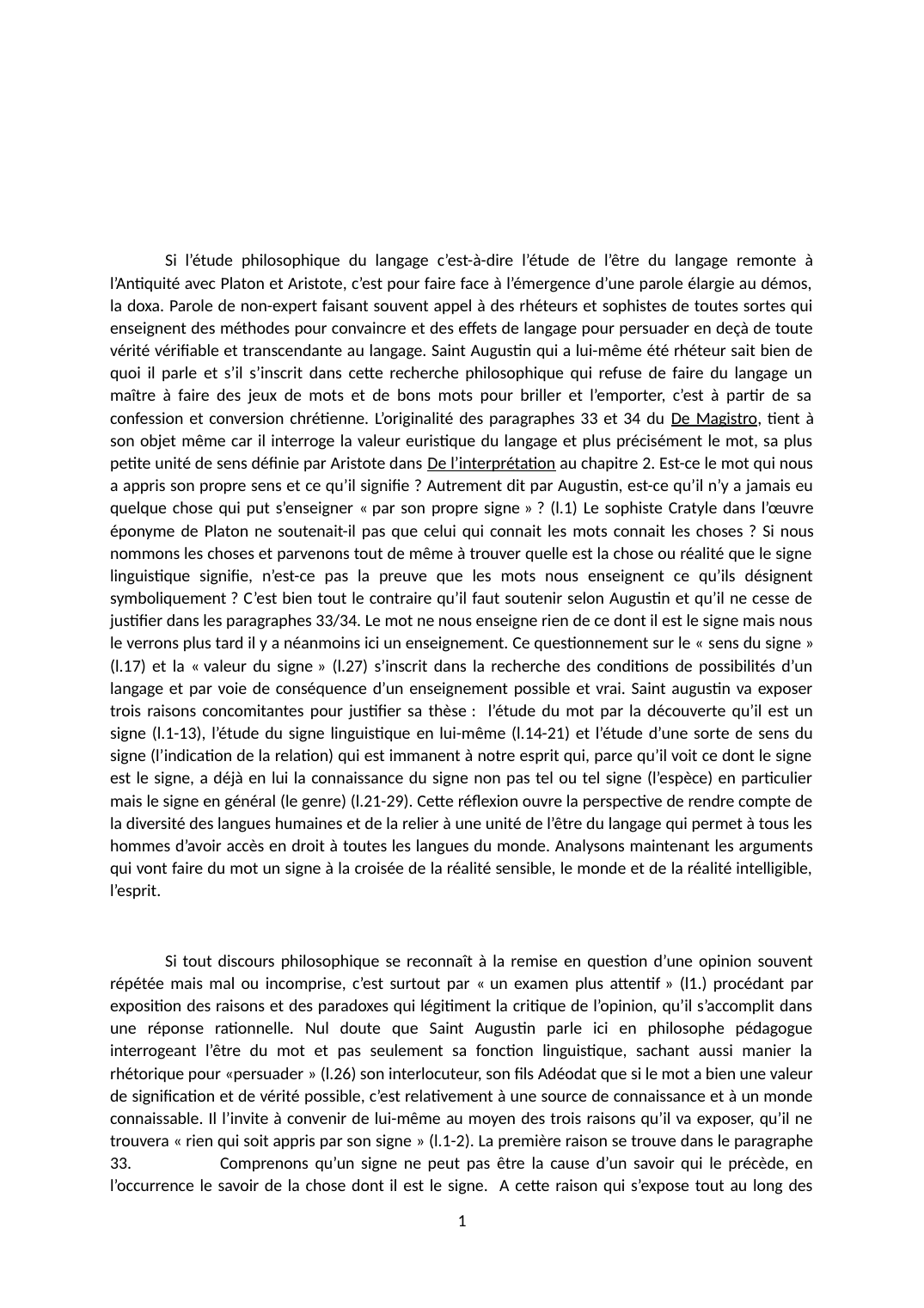 Prévisualisation du document étude d'un texte extrait: paragraphes 33 et 34 du De Magistro