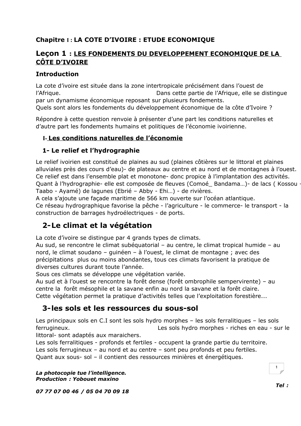 Prévisualisation du document ETUDE ECONOMIQUE DE LA COTE D'IVOIRE