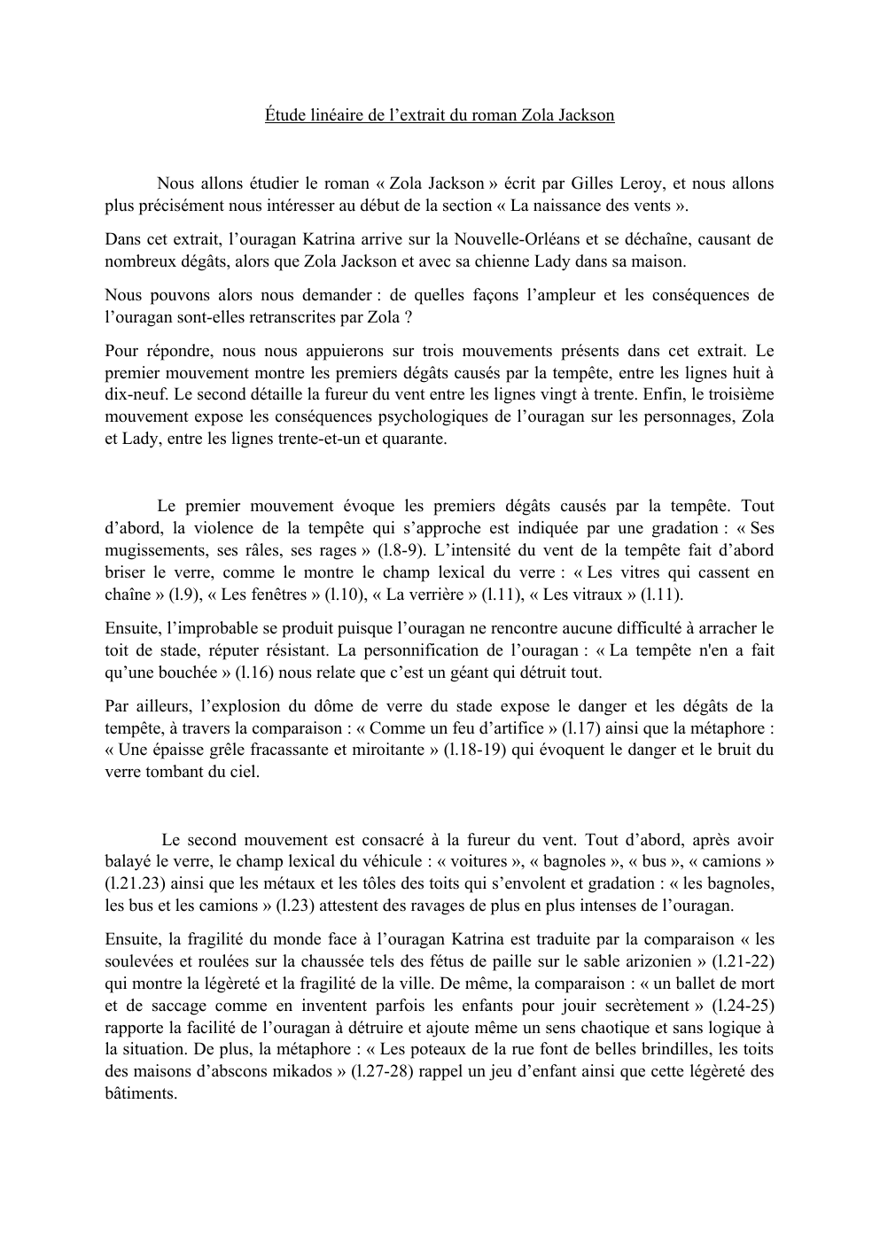 Prévisualisation du document Étude linéaire de l’extrait du roman Zola Jackson