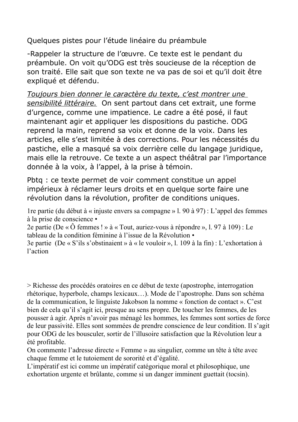 Prévisualisation du document Étude linéaire du Préambule la Déclaration des droits de la femme et de la citoyenne Olympe de Gouges