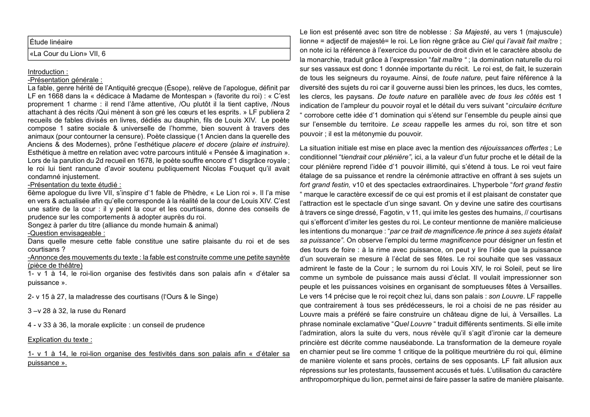 Prévisualisation du document Etude linéaire La cour du lion, Jean de la Fontaine