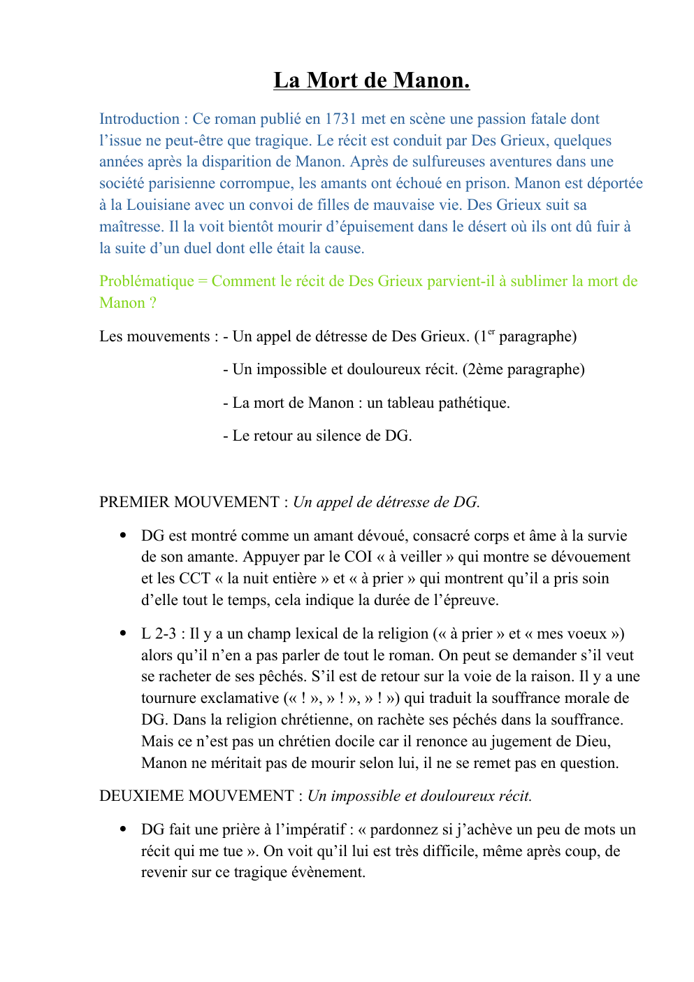 Prévisualisation du document Etude linéaire: La Mort de Manon.